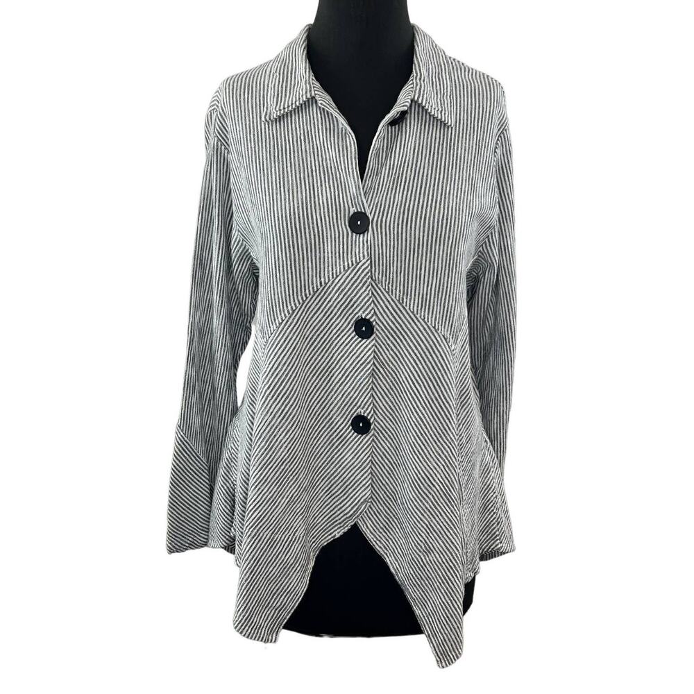 Mill Valley Clothing Company Gray Stripe Asymmetric Hobo Shirt Cotton-Linen M